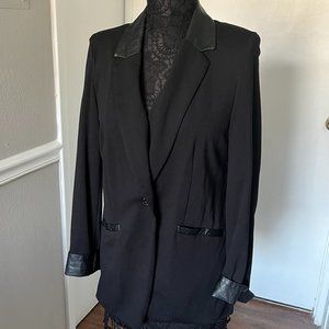 Susan Graver Long Sleeve Black Jacket with Faux Leather Collar